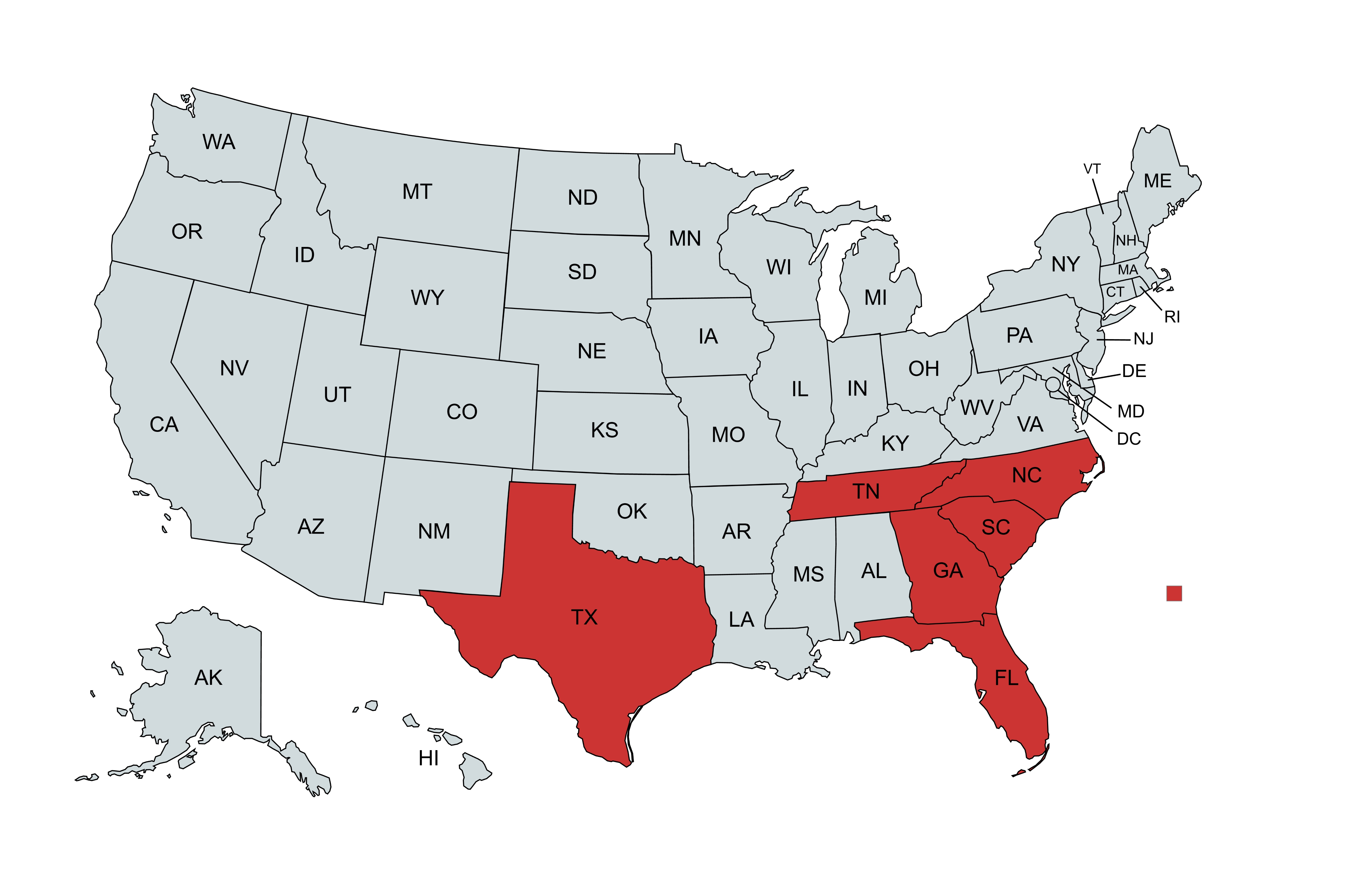 Map showing CBB Homebuyers active service areas across six states